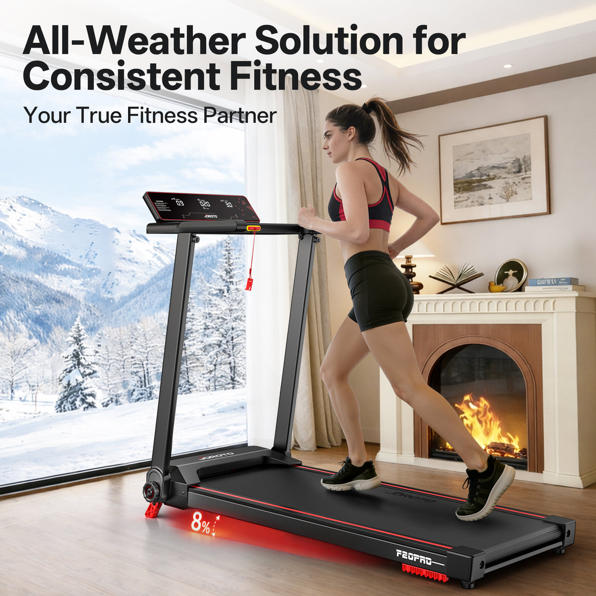 JOROTO F20Pro Folding Treadmill – 2.5 HP, 0.6–7.5 mph, 286 lbs Capacity