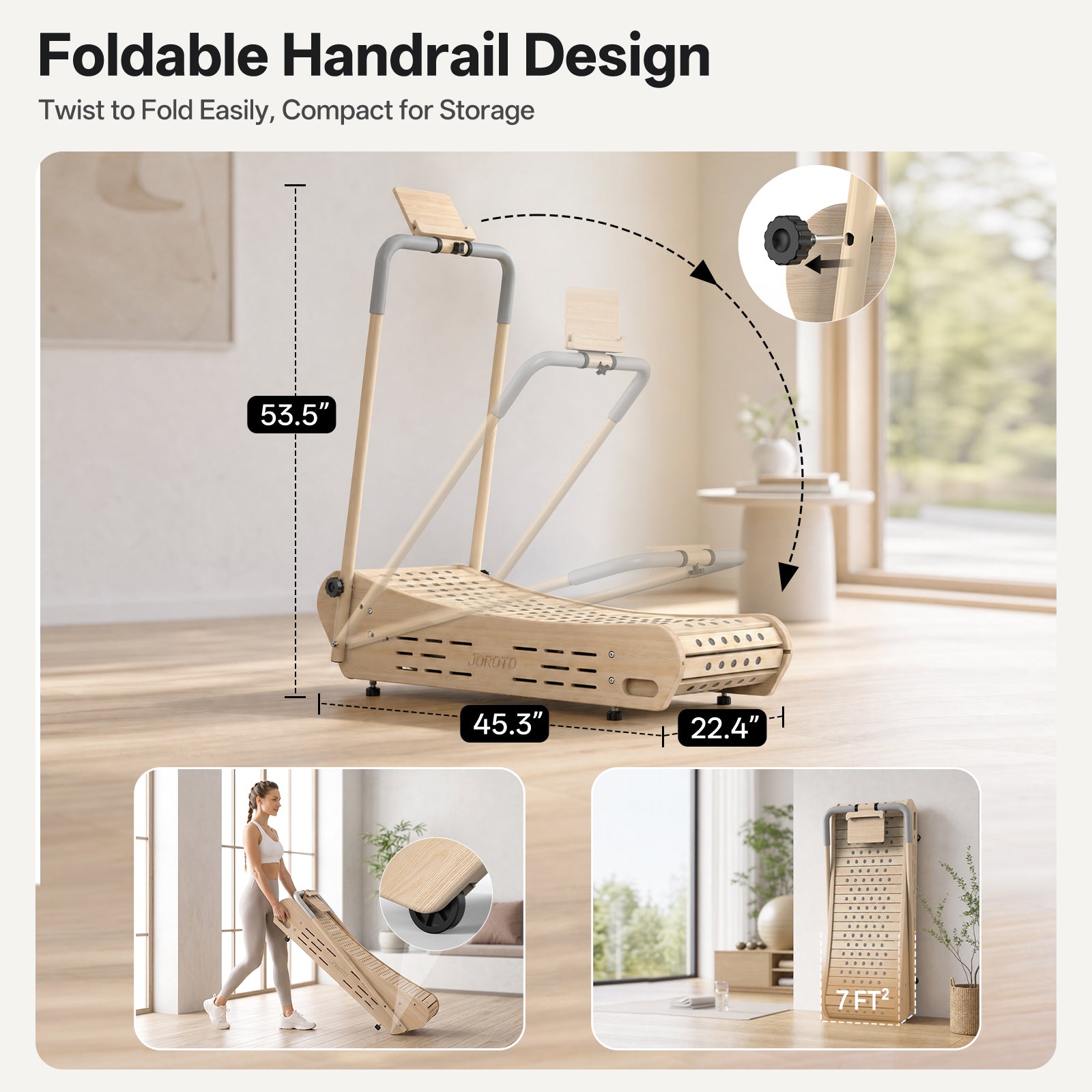JOROTO F50 Aesthetic Wooden Treadmill | Manual-Folding Walking Pad for Small Spaces