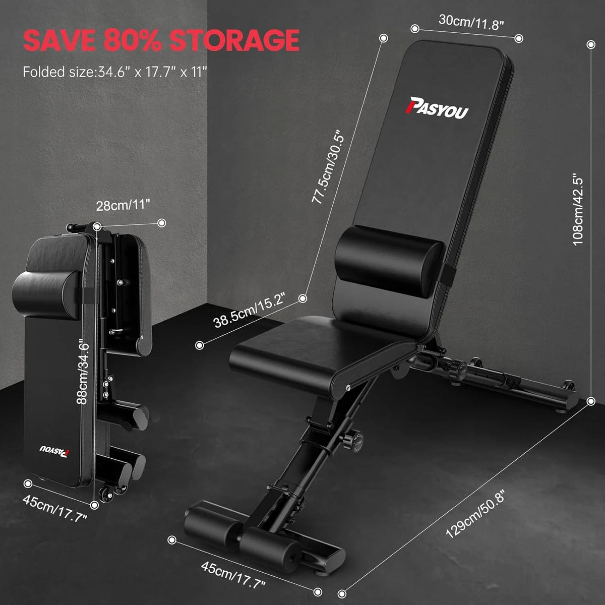 PASYOU PA500 Heavy-Duty Adjustable & Foldable Weight Bench