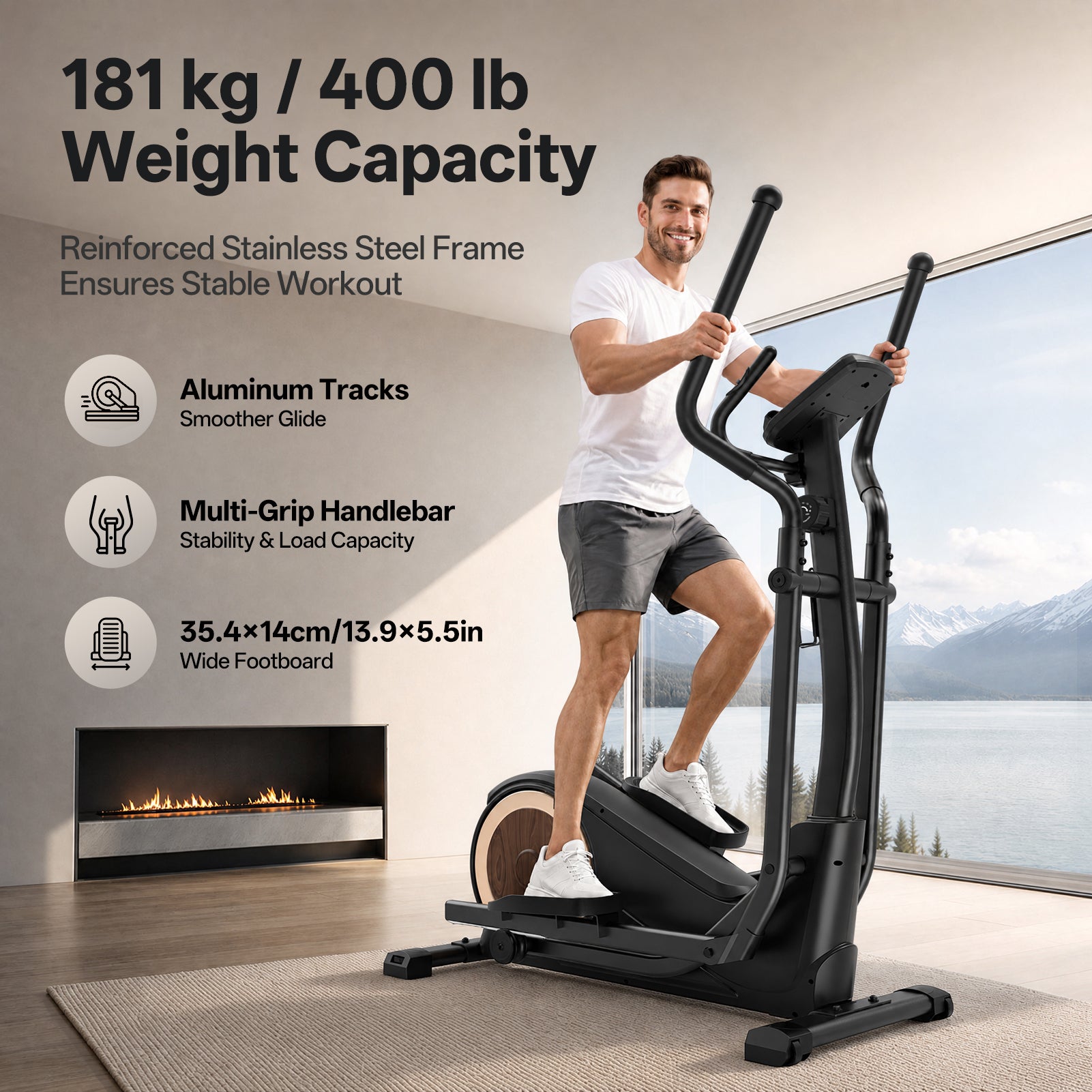 JOROTO JE50 Elliptical Machine – 18" Stride, 400 LB Capacity