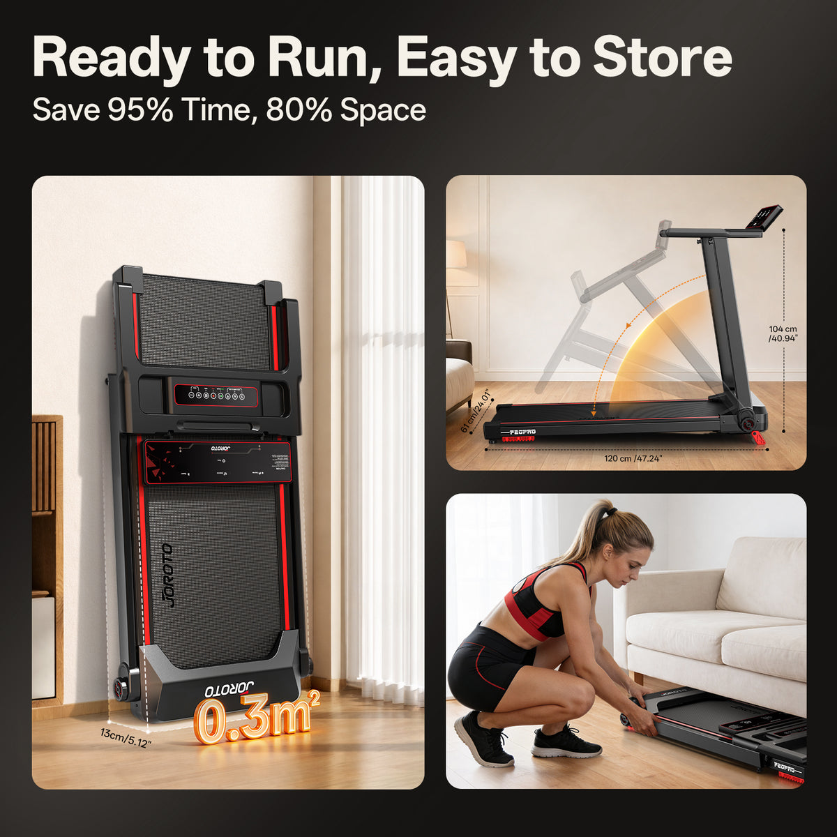 JOROTO F20Pro Folding Treadmill – 2.5 HP, 0.6–7.5 mph, 286 lbs Capacity