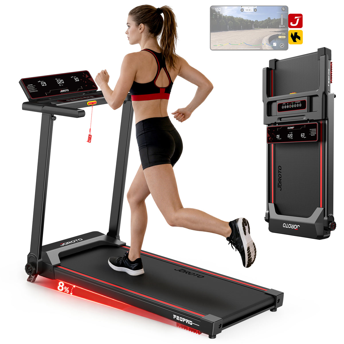 JOROTO F20Pro Folding Treadmill – 2.5 HP, 0.6–7.5 mph, 286 lbs Capacity