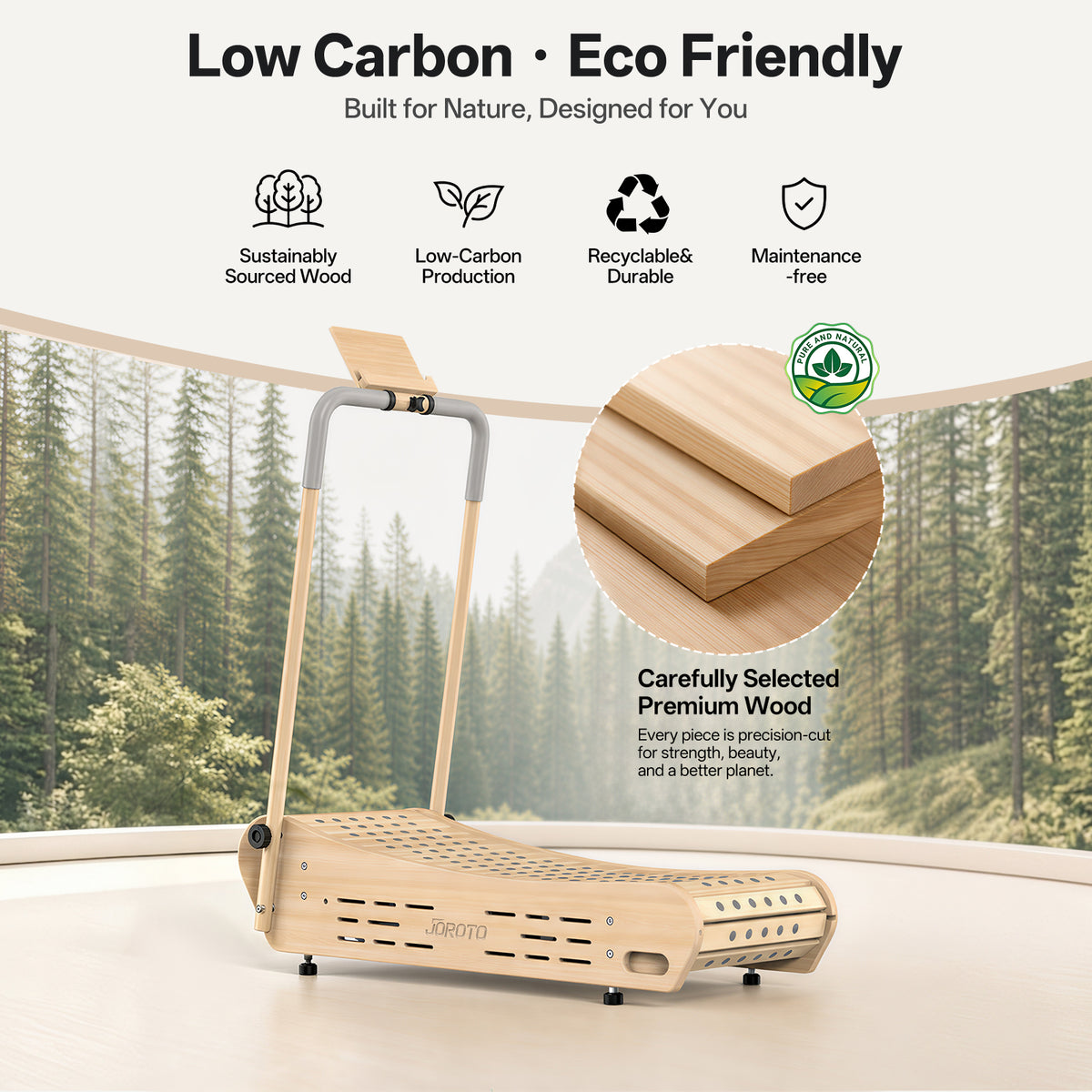 JOROTO F50 Aesthetic Wooden Treadmill | Manual-Folding Walking Pad for Small Spaces