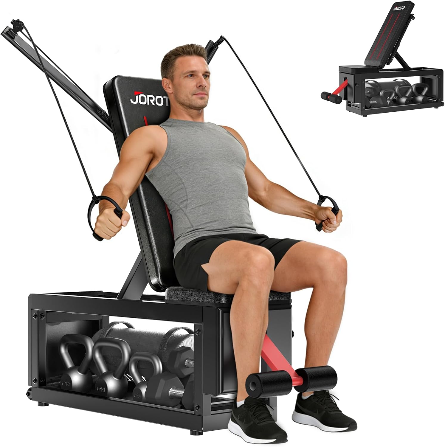 JOROTO MD85 Adjustable Bench – 990 lb, Cable Fly & Dumbbell Storage for Home Gym