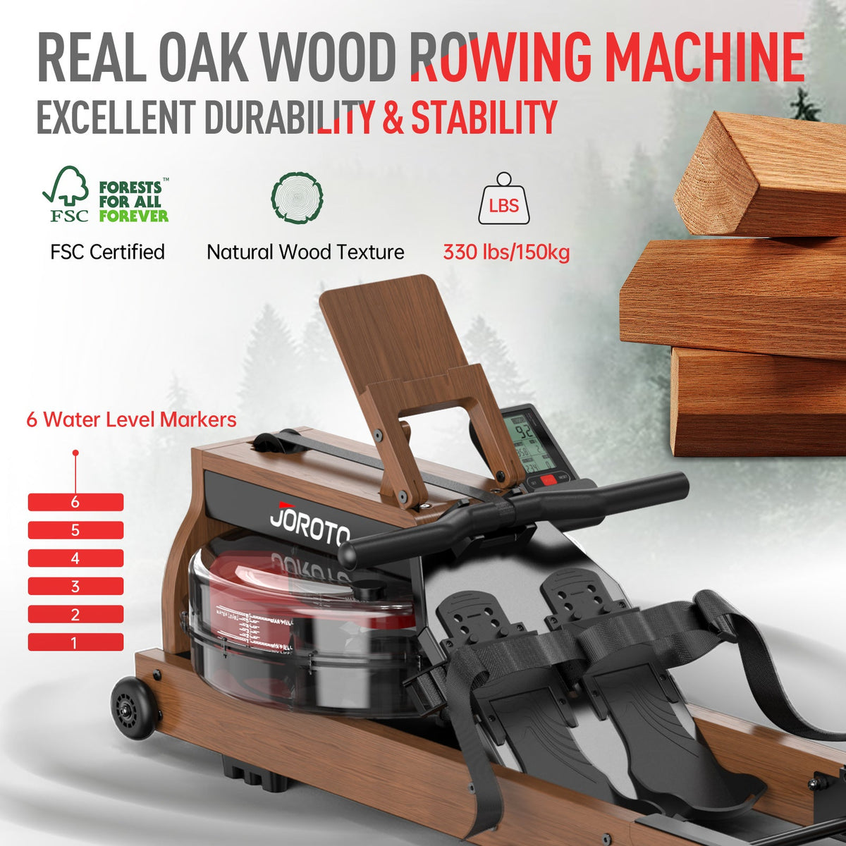 JOROTO MR280PRO Water Rowing Machine | Solid Oak Foldable Wooden Rower ...