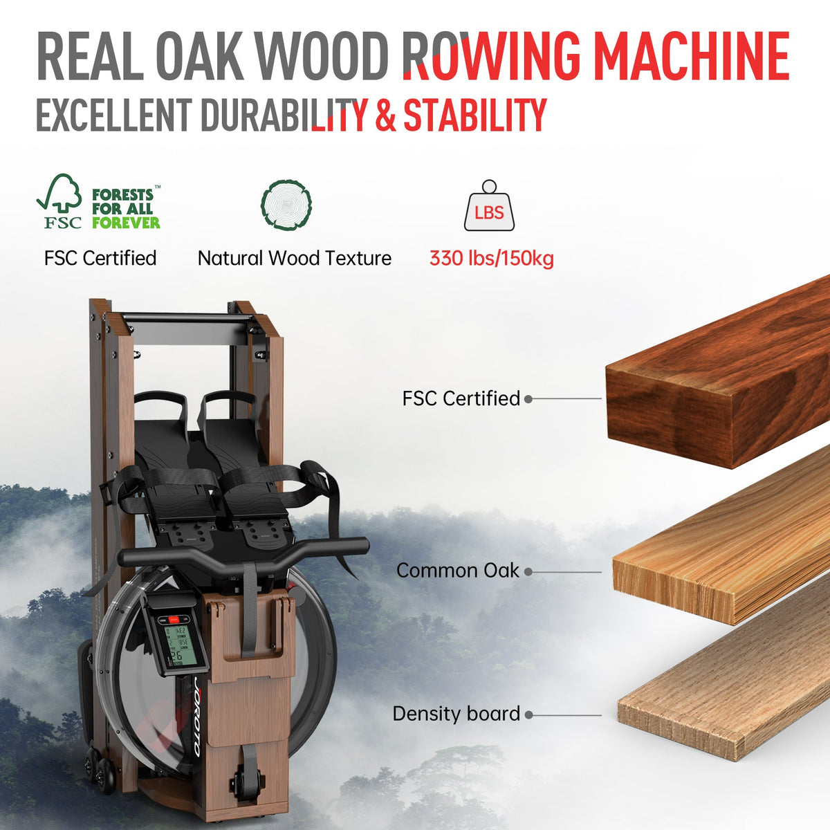 JOROTO MR280PRO Water Rowing Machine | Solid Oak Foldable Wooden Rower ...